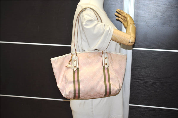 Authentic GUCCI Sherry Line Tote Bag GG Canvas Leather 137396 Pink 0172K