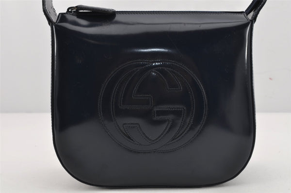 Authentic GUCCI Vintage Shoulder Bag Purse GG Enamel Navy Junk 0173K