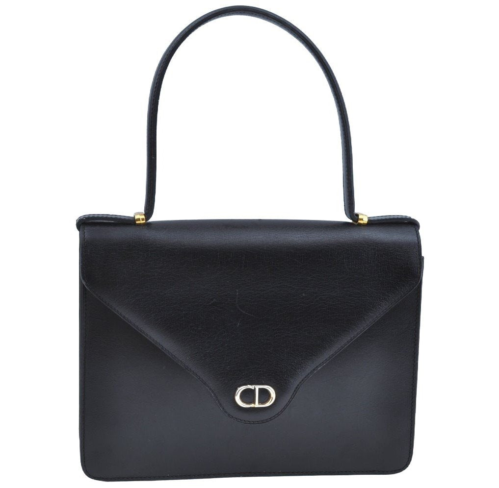 Authentic Christian Dior Vintage Hand Bag Purse Leather Black CD 0175I
