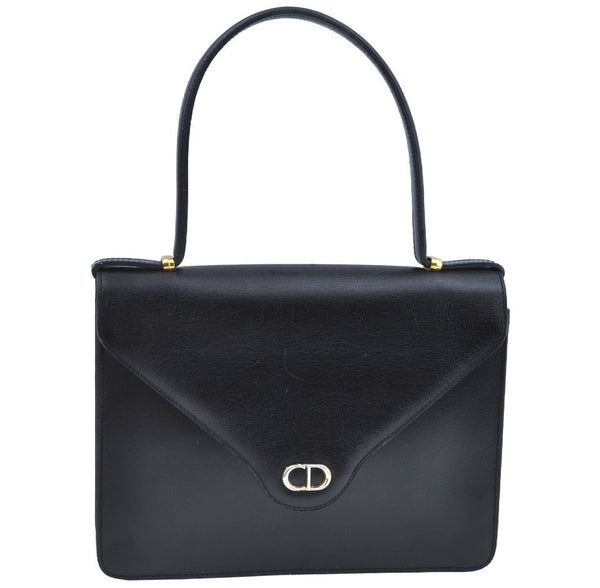 Authentic Christian Dior Vintage Hand Bag Purse Leather Black CD 0175I