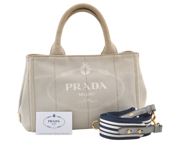 Authentic PRADA CANAPA SS Canvas 2Way Shoulder Hand Bag 1BG439 Gray 0175K