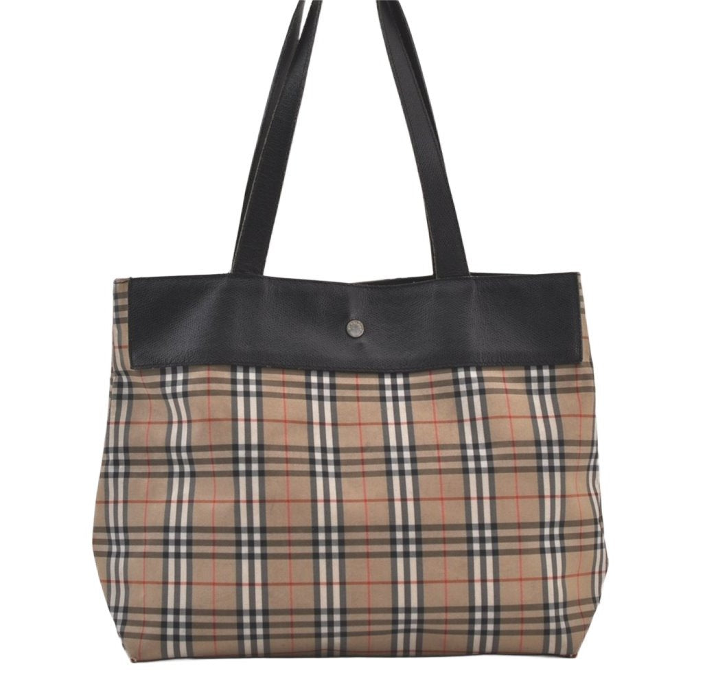 Authentic BURBERRY Nova Check Shoulder Tote Bag Nylon Leather Beige 0178K