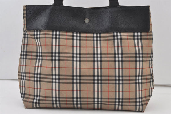 Authentic BURBERRY Nova Check Shoulder Tote Bag Nylon Leather Beige 0178K