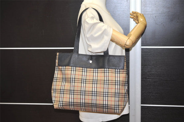 Authentic BURBERRY Nova Check Shoulder Tote Bag Nylon Leather Beige 0178K