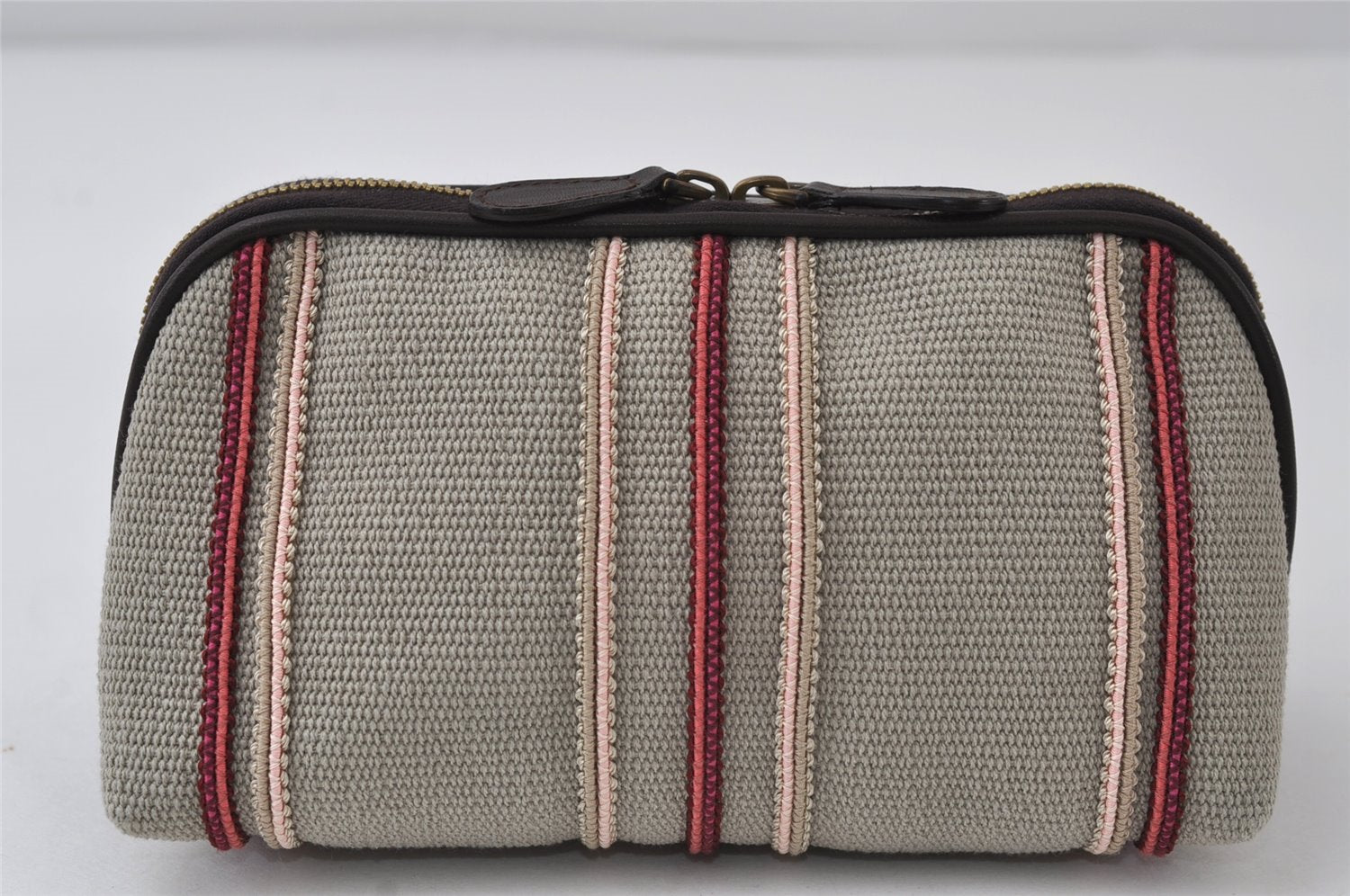 Authentic BOTTEGA VENETA Canvas Leather Cosmetic Pouch Purse Gray Brown 0180J