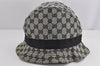 Authentic GUCCI Vintage Bucket Hat GG Canvas Leather Size L Black 0180K