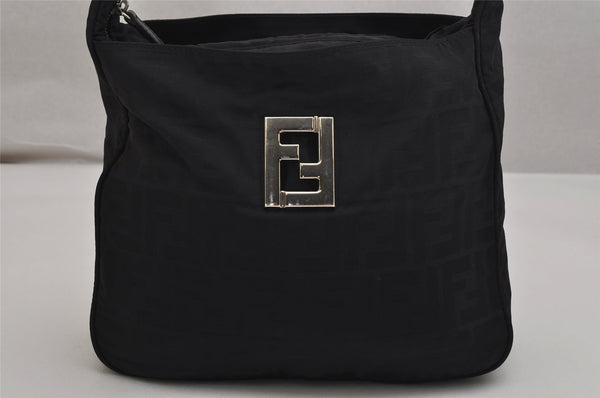 Authentic FENDI Zucca Shoulder Hand Bag Purse Nylon Leather Black 0184K