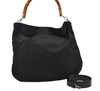 Authentic GUCCI Bamboo 2Way Shoulder Tote Bag Nylon Leather Black 0186J