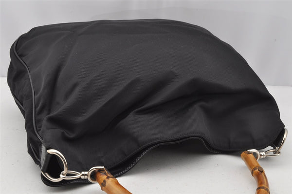 Authentic GUCCI Bamboo 2Way Shoulder Tote Bag Nylon Leather Black 0186J