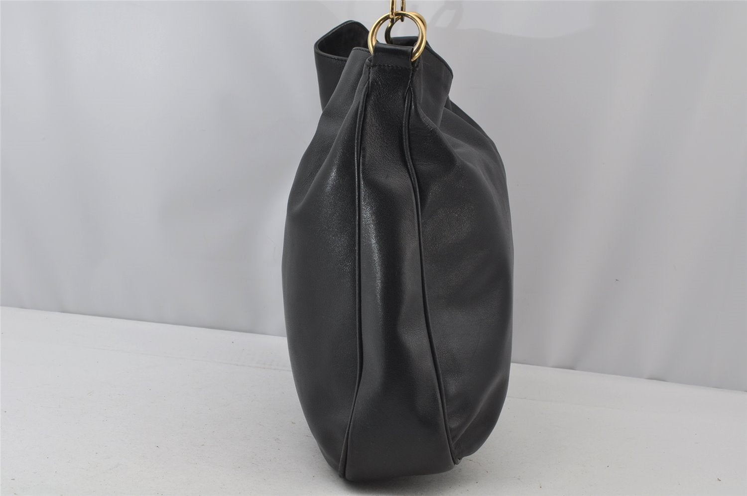 Authentic GUCCI Vintage Bamboo 2Way Shoulder Hand Bag Leather Black Junk 0187J