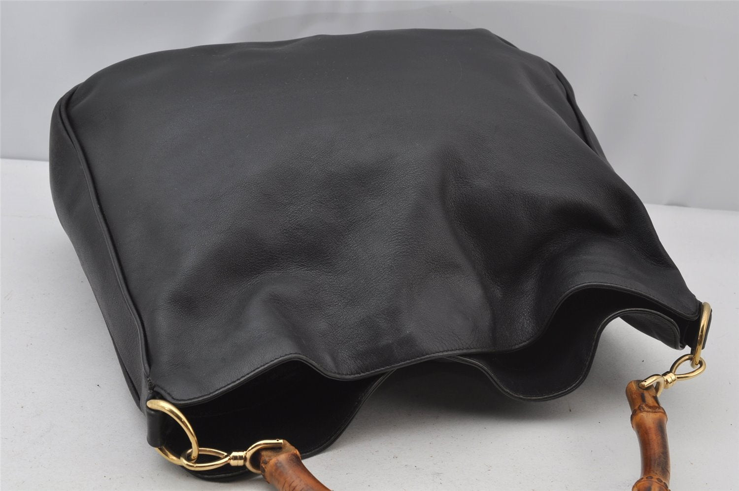 Authentic GUCCI Vintage Bamboo 2Way Shoulder Hand Bag Leather Black Junk 0187J