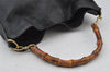 Authentic GUCCI Vintage Bamboo 2Way Shoulder Hand Bag Leather Black Junk 0187J