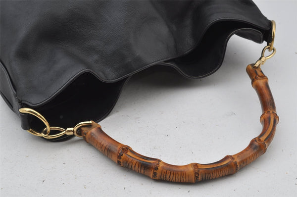 Authentic GUCCI Vintage Bamboo 2Way Shoulder Hand Bag Leather Black Junk 0187J