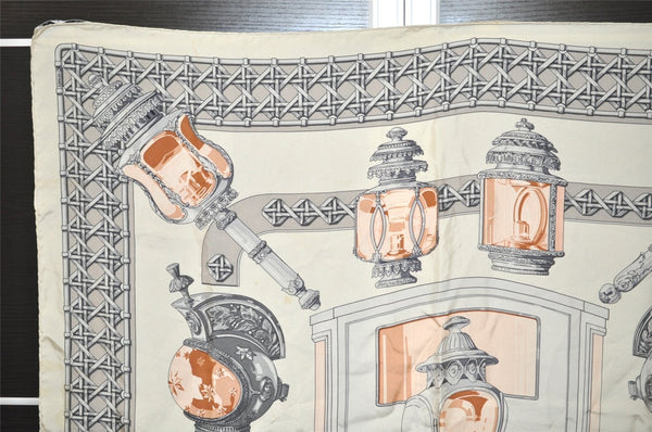 Authentic HERMES Carre 90 Scarf "FEUX DE ROUTE" Silk White 0188J