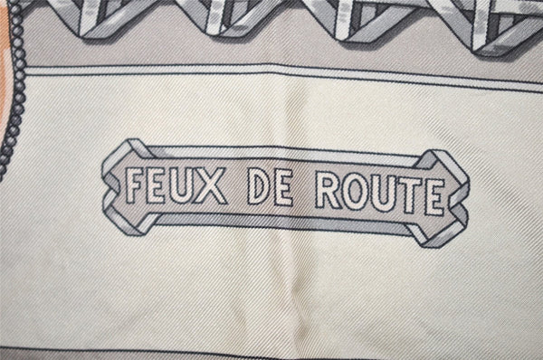 Authentic HERMES Carre 90 Scarf "FEUX DE ROUTE" Silk White 0188J