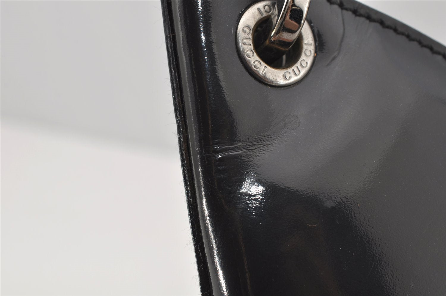 Authentic GUCCI Vintage Bamboo Shoulder Hand Bag Purse Enamel Black Junk 0189J