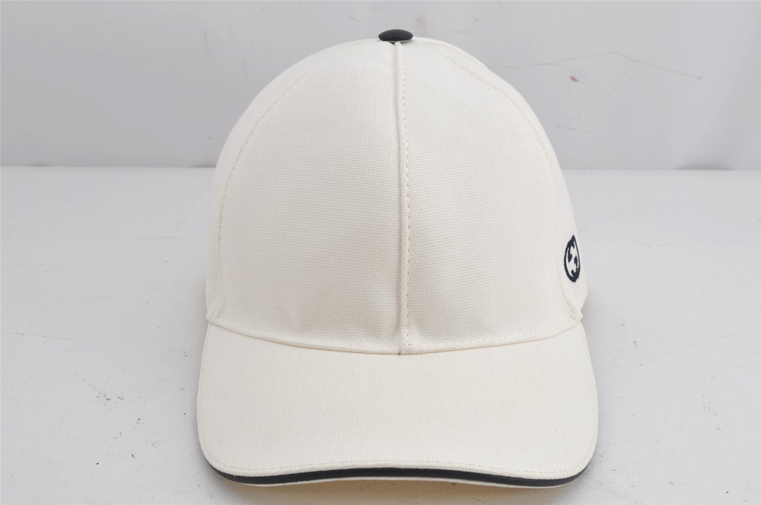 Authentic GUCCI Vintage Sherry Line Cap Canvas Leather Size M White 0189K