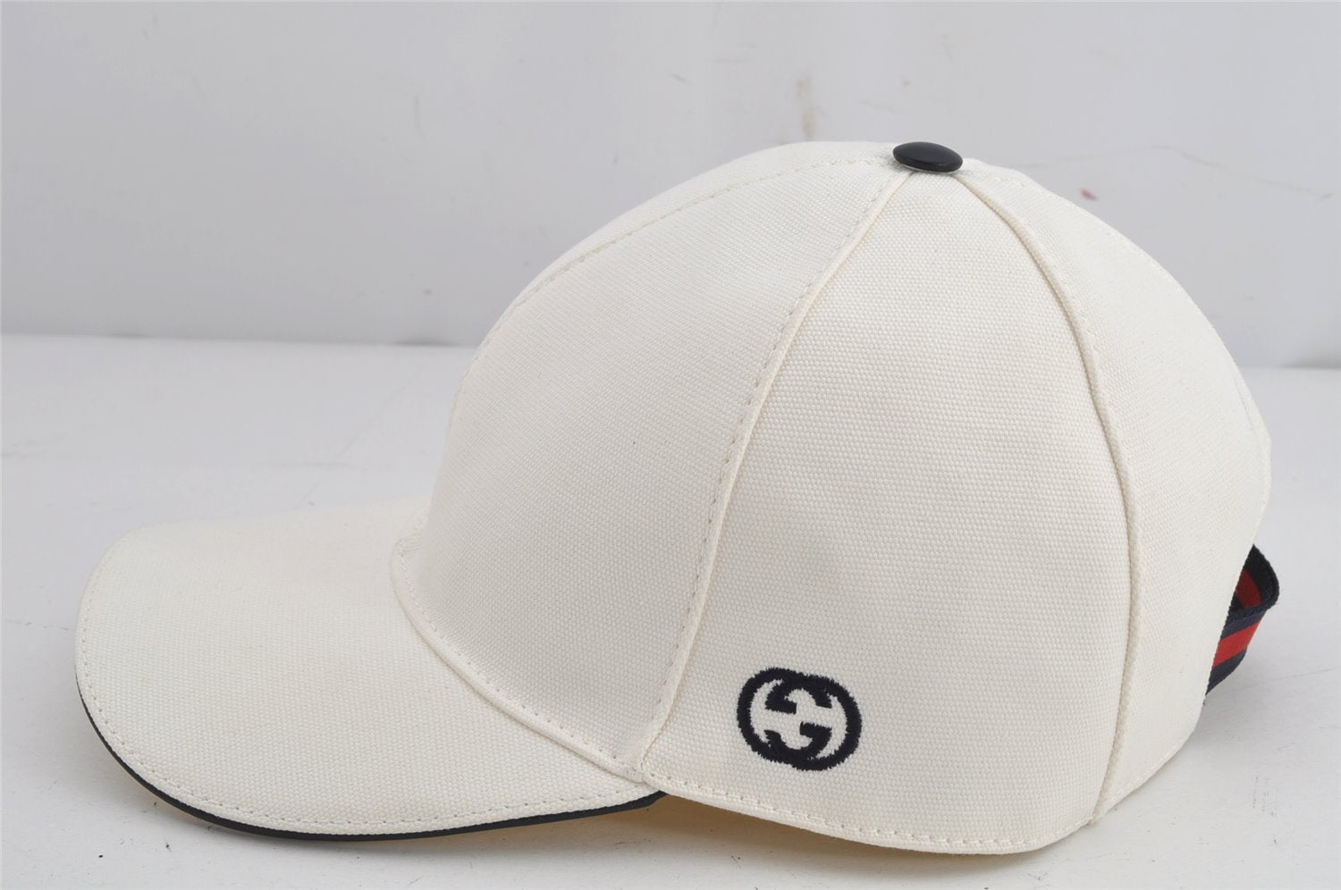 Authentic GUCCI Vintage Sherry Line Cap Canvas Leather Size M White 0189K