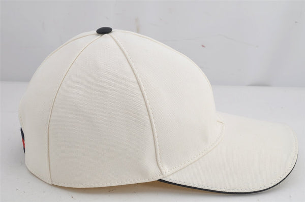 Authentic GUCCI Vintage Sherry Line Cap Canvas Leather Size M White 0189K