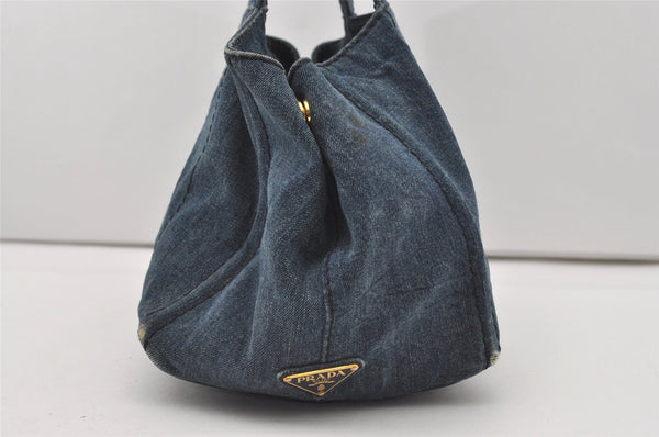 Authentic PRADA Vintage Canapa M Denim Tote Hand Bag Blue 0190J