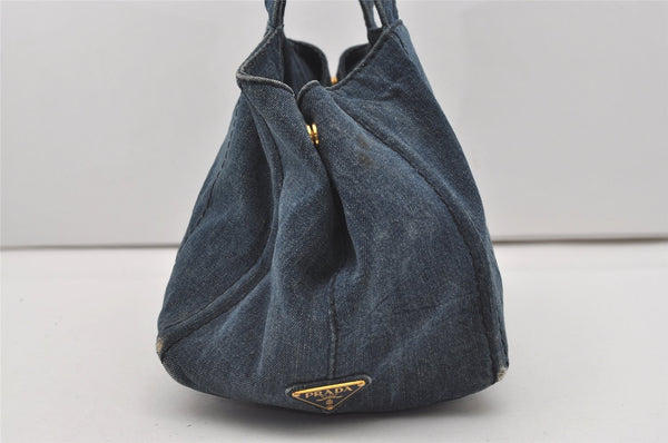 Authentic PRADA Vintage Canapa M Denim Tote Hand Bag Blue 0190J