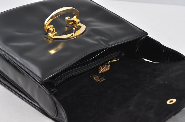 Authentic GUCCI Vintage Shoulder Cross Body Bag Purse Enamel Black 0192J