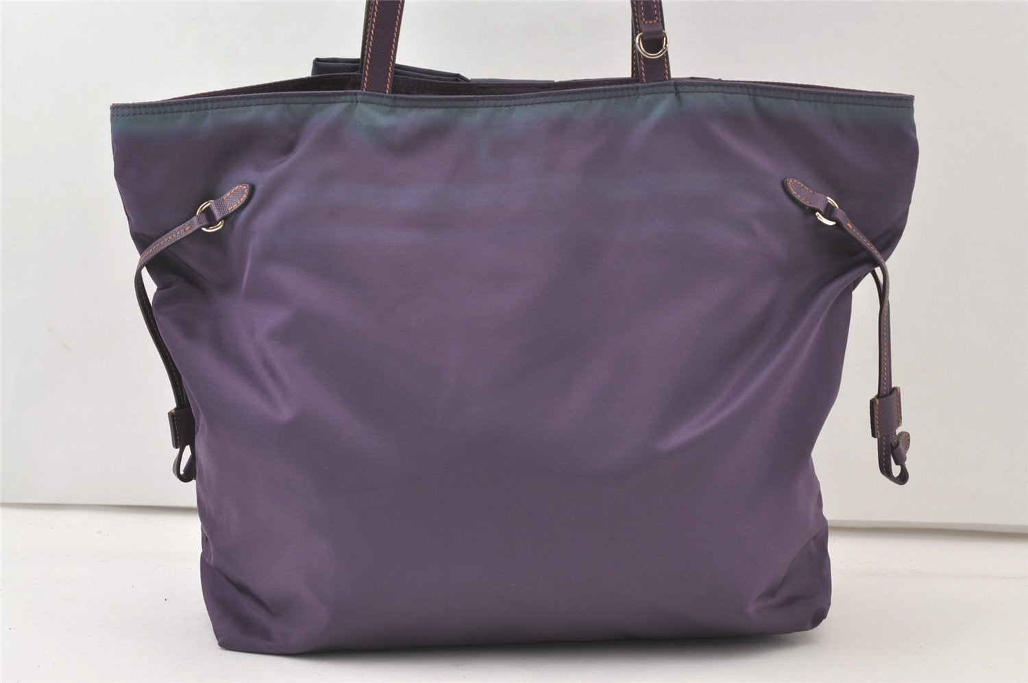 Authentic PRADA Ribbon Nylon Tessuto Saffiano Leather Tote Bag Purple 0193K