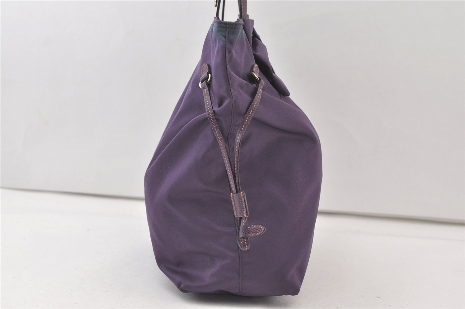 Authentic PRADA Ribbon Nylon Tessuto Saffiano Leather Tote Bag Purple 0193K