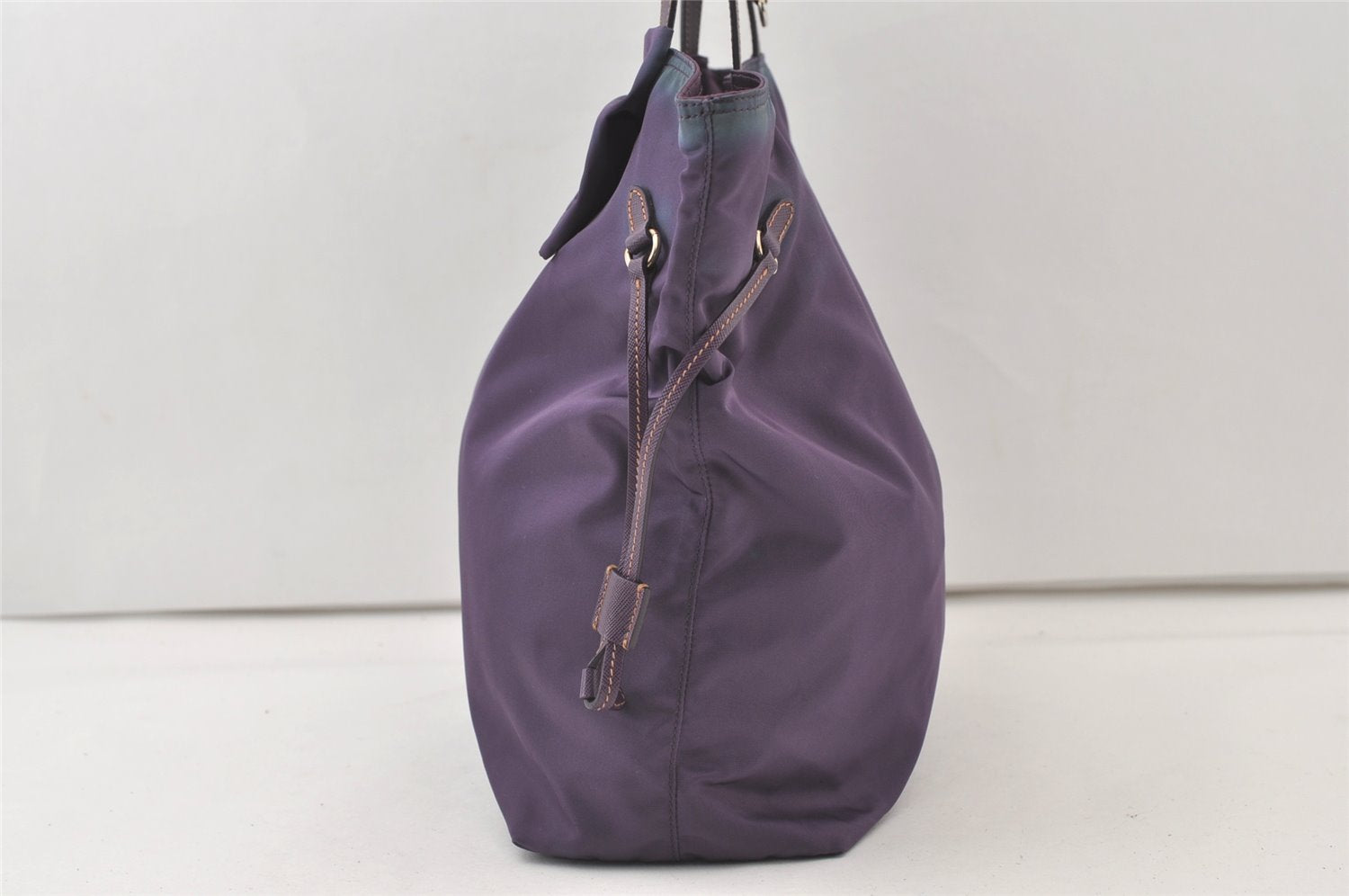 Authentic PRADA Ribbon Nylon Tessuto Saffiano Leather Tote Bag Purple 0193K