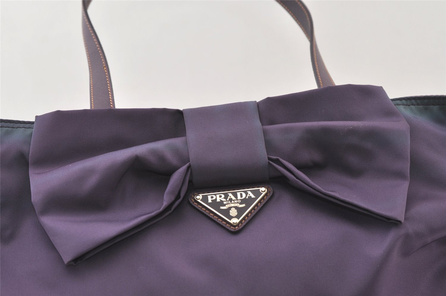 Authentic PRADA Ribbon Nylon Tessuto Saffiano Leather Tote Bag Purple 0193K