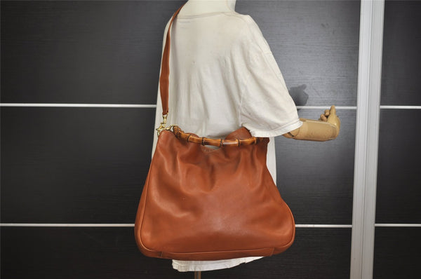 Authentic GUCCI Vintage Bamboo 2Way Shoulder Hand Bag Leather Brown Junk 0194I