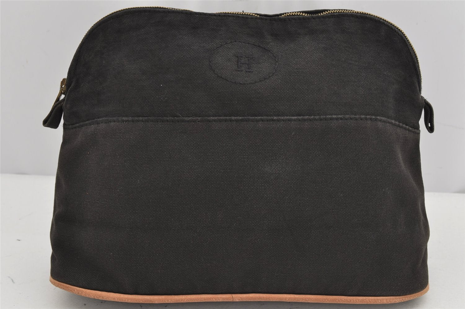 Authentic HERMES Bolide MM Pouch Purse Canvas Leather Black 0194K