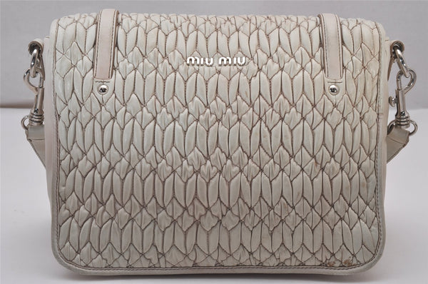 Authentic MIU MIU Matelasse Leather Shoulder Cross Body Bag Purse White 0196J