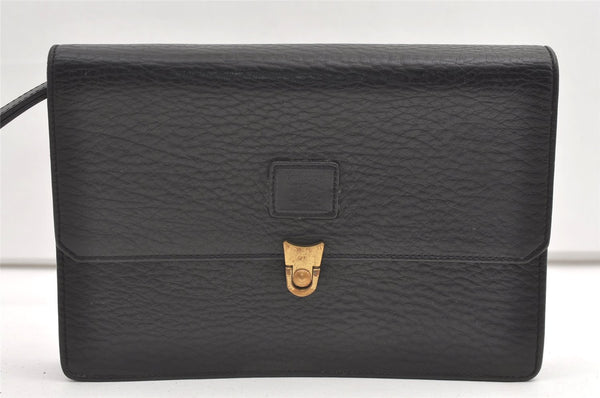 Authentic Burberrys Vintage Leather Clutch Hand Bag Purse Black 0197K