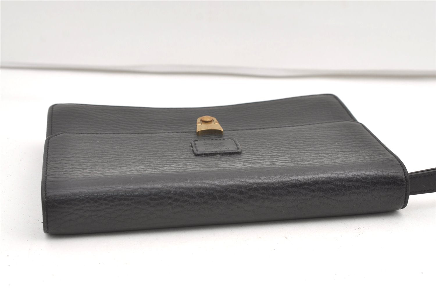 Authentic Burberrys Vintage Leather Clutch Hand Bag Purse Black 0197K