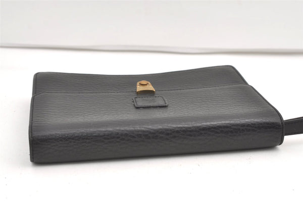 Authentic Burberrys Vintage Leather Clutch Hand Bag Purse Black 0197K