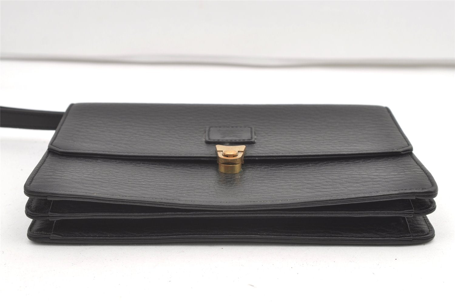 Authentic Burberrys Vintage Leather Clutch Hand Bag Purse Black 0197K