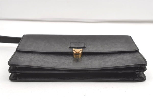 Authentic Burberrys Vintage Leather Clutch Hand Bag Purse Black 0197K
