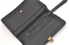 Authentic Burberrys Vintage Leather Clutch Hand Bag Purse Black 0197K