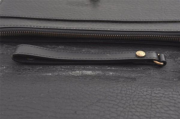 Authentic Burberrys Vintage Leather Clutch Hand Bag Purse Black 0197K