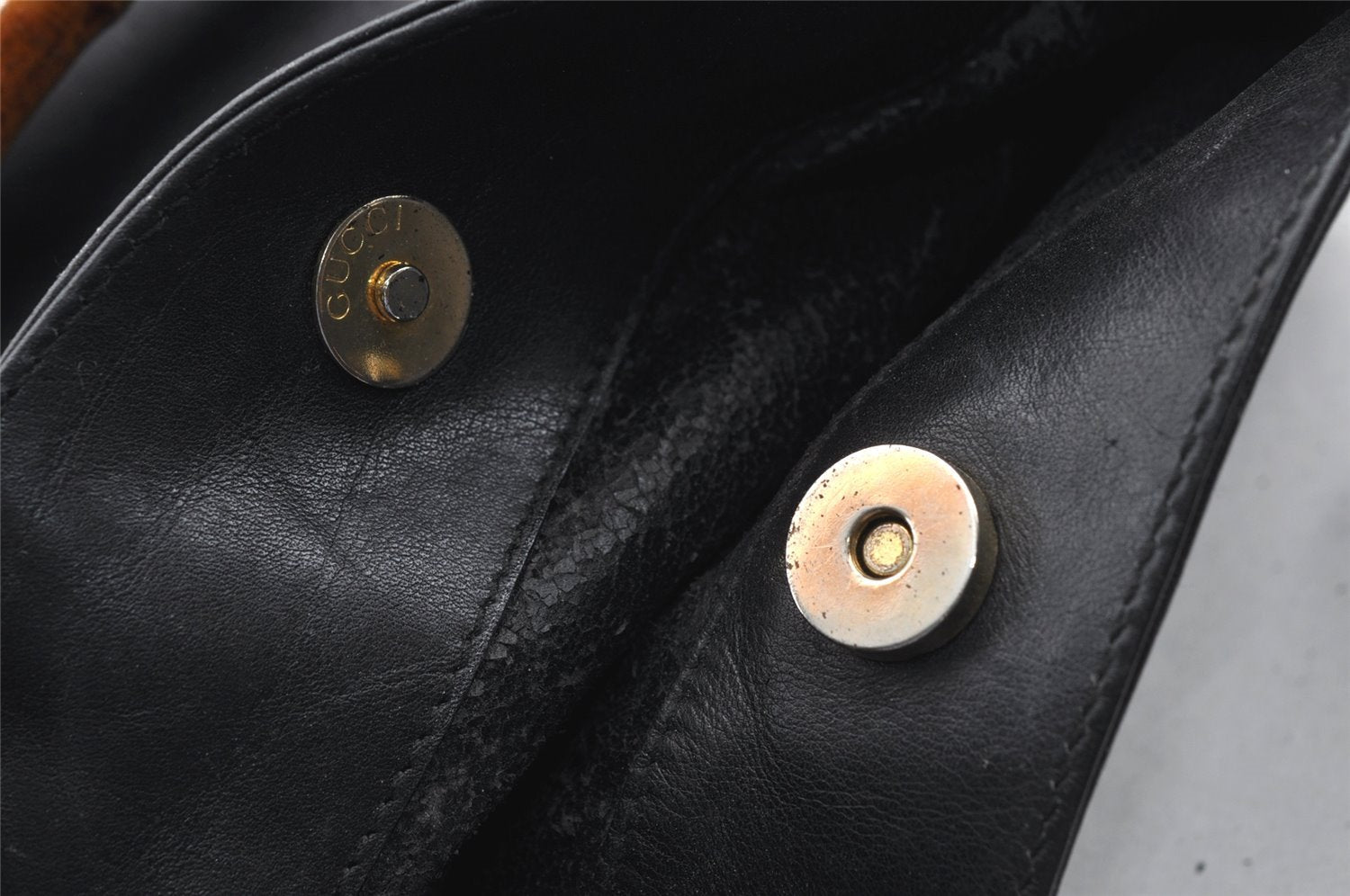Authentic GUCCI Vintage Bamboo 2Way Shoulder Tote Bag Leather Black Junk 0198I