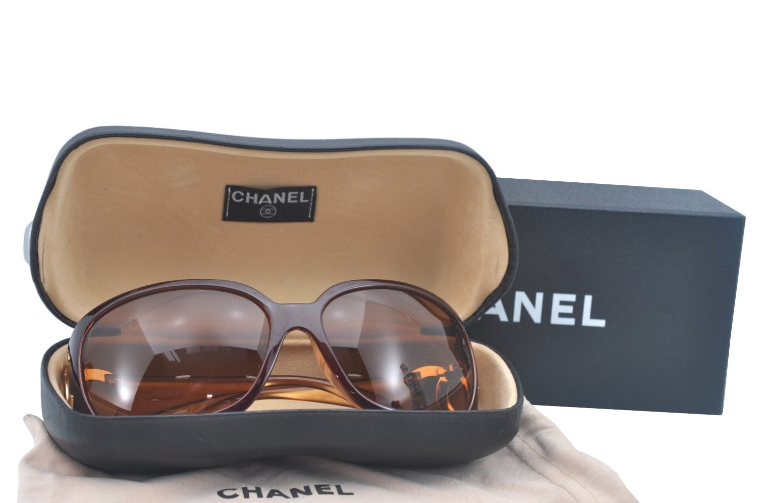 Authentic CHANEL Vintage Sunglasses CoCo Mark Plastic 808/73 Brown Box 0198K