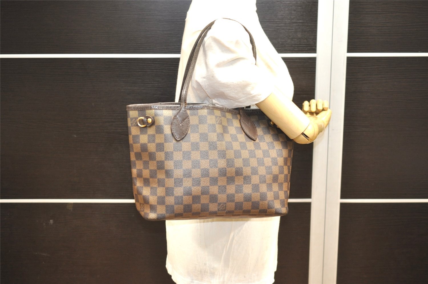 Authentic Louis Vuitton Damier Neverfull PM Shoulder Tote Bag N51109 LV 0199J