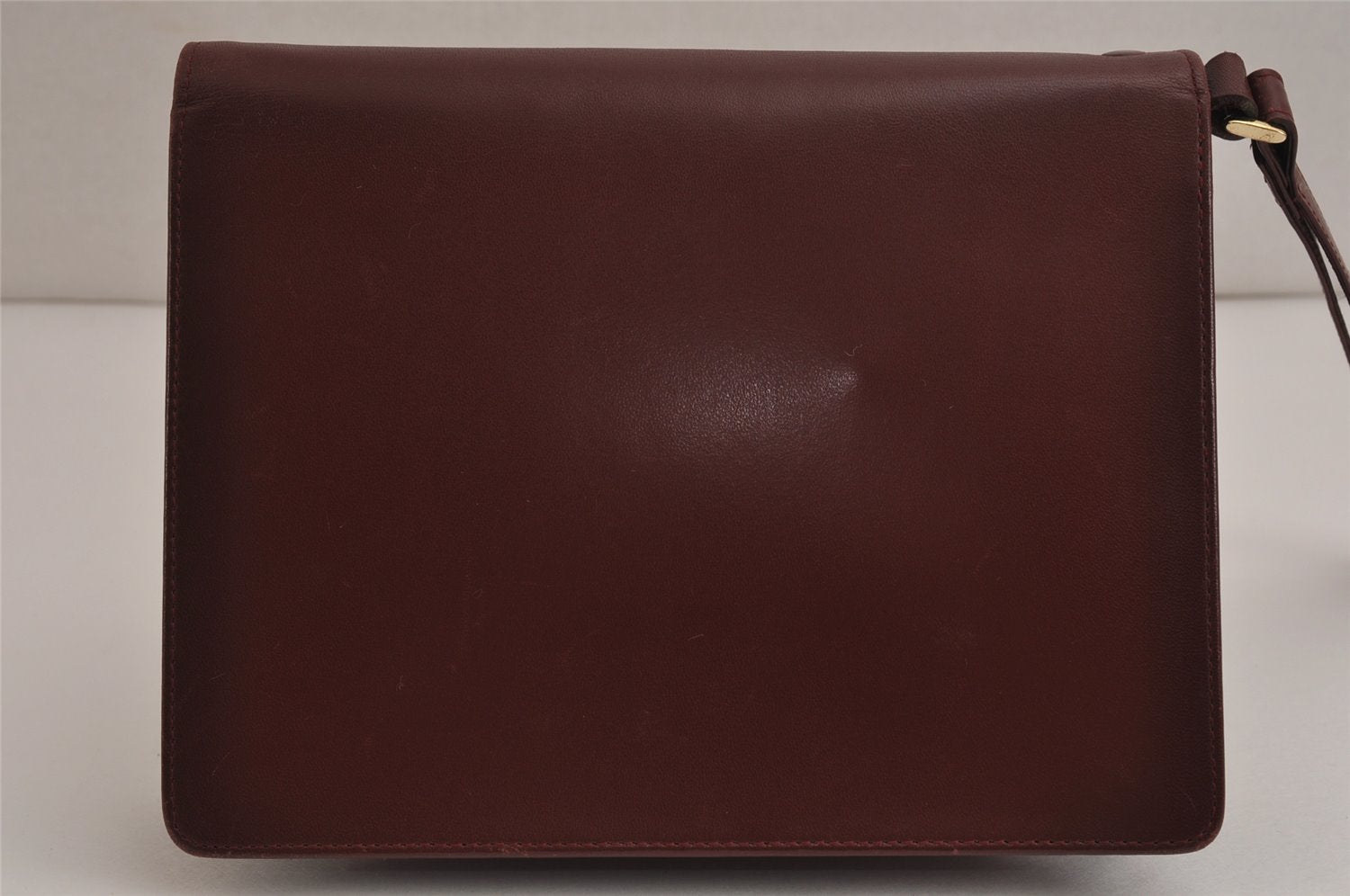 Authentic Cartier Must de Cartier Clutch Bag Leather Bordeaux Red Box 0199K