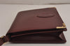 Authentic Cartier Must de Cartier Clutch Bag Leather Bordeaux Red Box 0199K