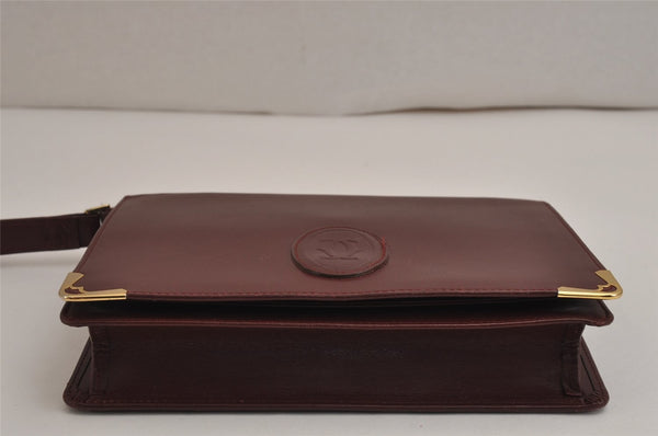 Authentic Cartier Must de Cartier Clutch Bag Leather Bordeaux Red Box 0199K