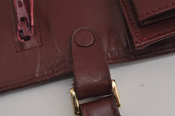 Authentic Cartier Must de Cartier Clutch Bag Leather Bordeaux Red Box 0199K