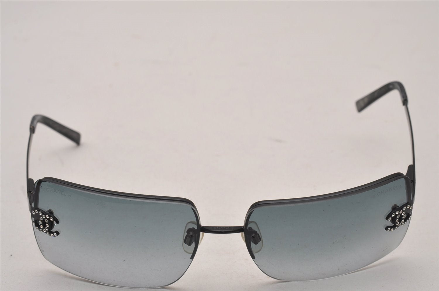 Authentic CHANEL Vintage Sunglasses Rhinestone CoCo Mark Titanium Black CC 0200J