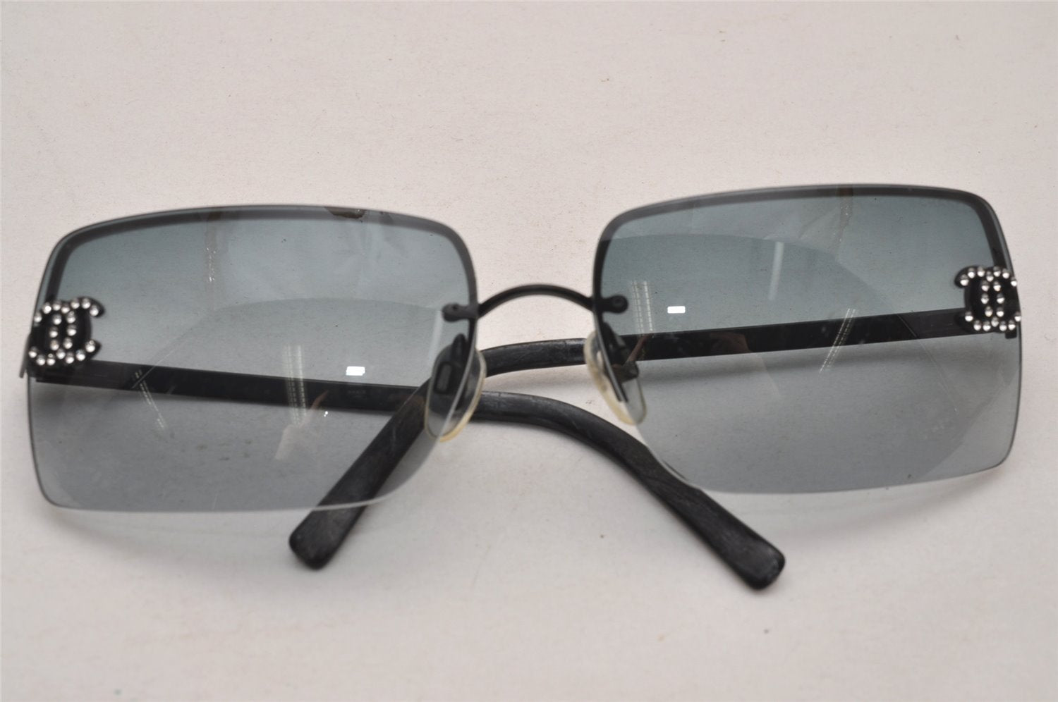 Authentic CHANEL Vintage Sunglasses Rhinestone CoCo Mark Titanium Black CC 0200J