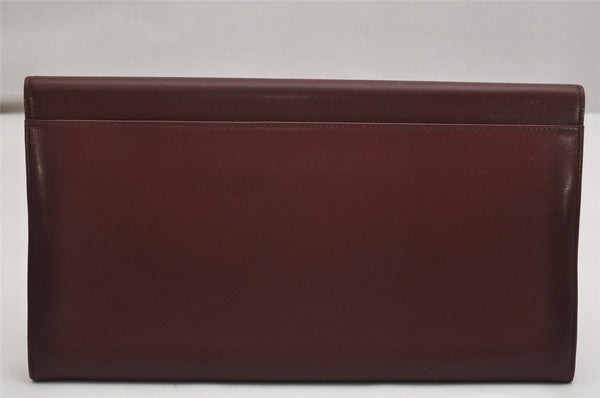 Authentic Cartier Must de Cartier Clutch Bag Leather Bordeaux Red Box 0200K